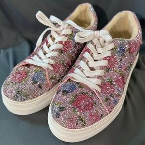 Betsey Johnson Pink and White Sparkle Sneakers